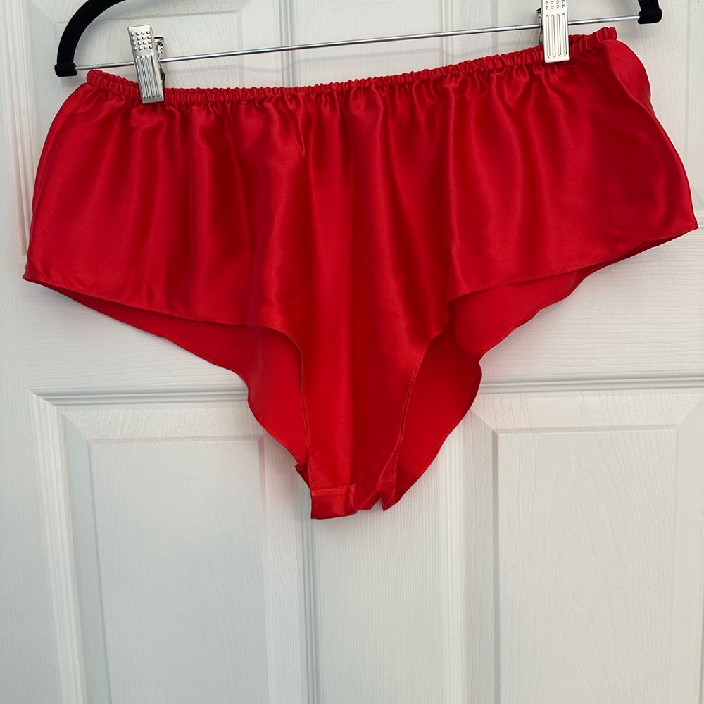 Rosamosario 100% Silk Satin Red Panty Classic Cut Scarlet Red Silk Boudoir
